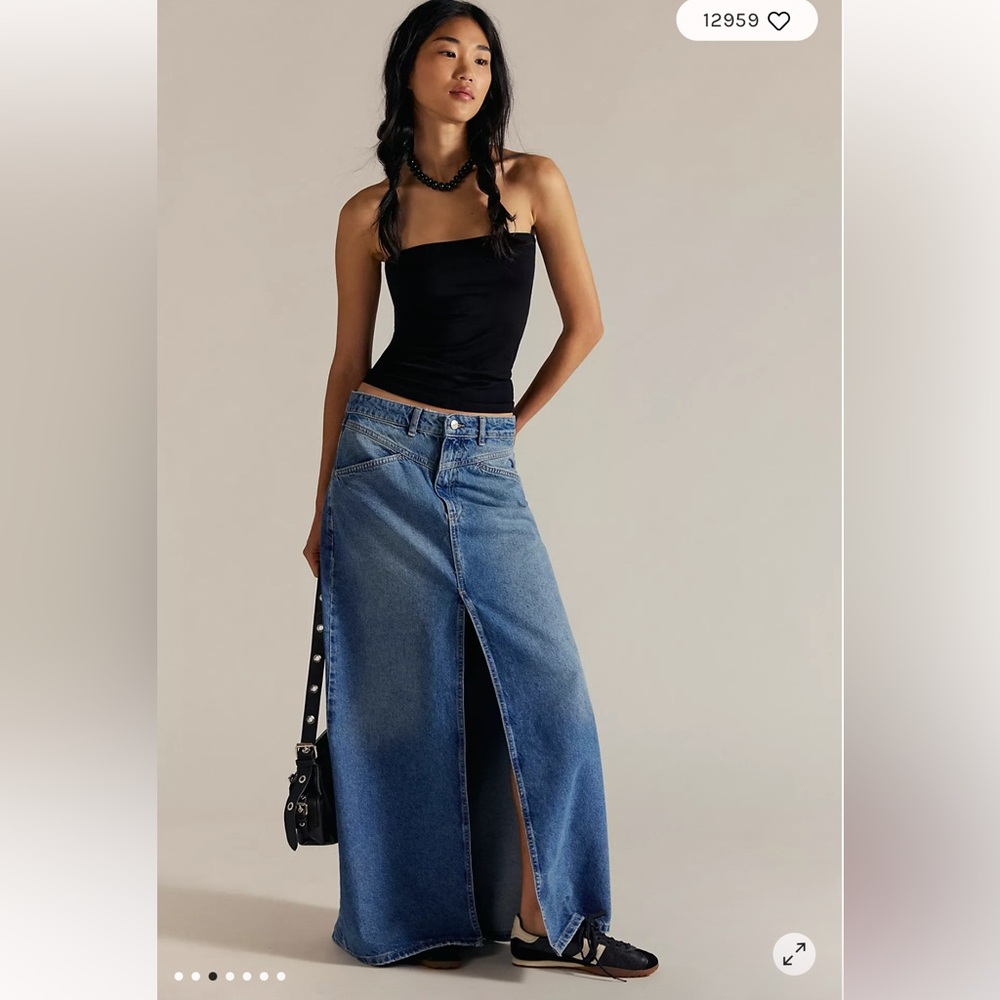 NWT Free People Denim Maxi Skirt with Slit